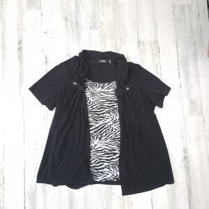 Elementz Black Cardigan w/ Black & White Shirt Panel Women's Size 2X